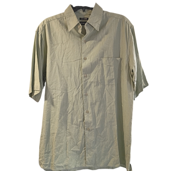 George Men's M Linen Blend Light Green Short Sleeve Lightweight Button-Up Shirt - Picture 1 of 4